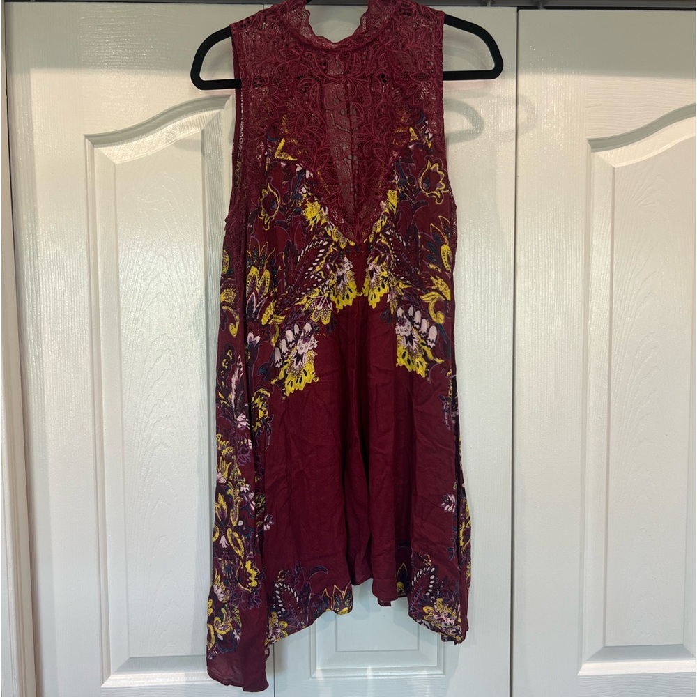 Free People High Neck Lace Dress with Asymmetrical Hemline